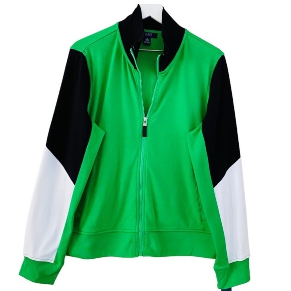 Chaps Men's Sz Large Full Zip Sweatshirt Jacket Green Navy Blue White Colorblock